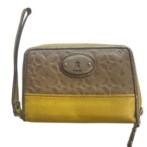 Fossil Tan and Lime/Yellow Leather Wristlet
